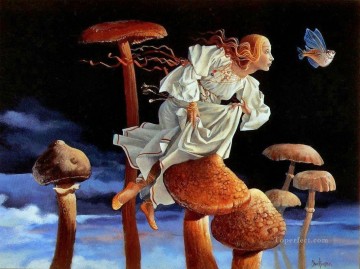 champignon fantaisie et poisson volant Peinture à l'huile